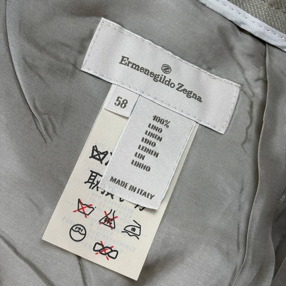 Ermenegildo Zegna Pants Mens 40x29 Beige Linen Pleated Cuffed High Rise Trousers